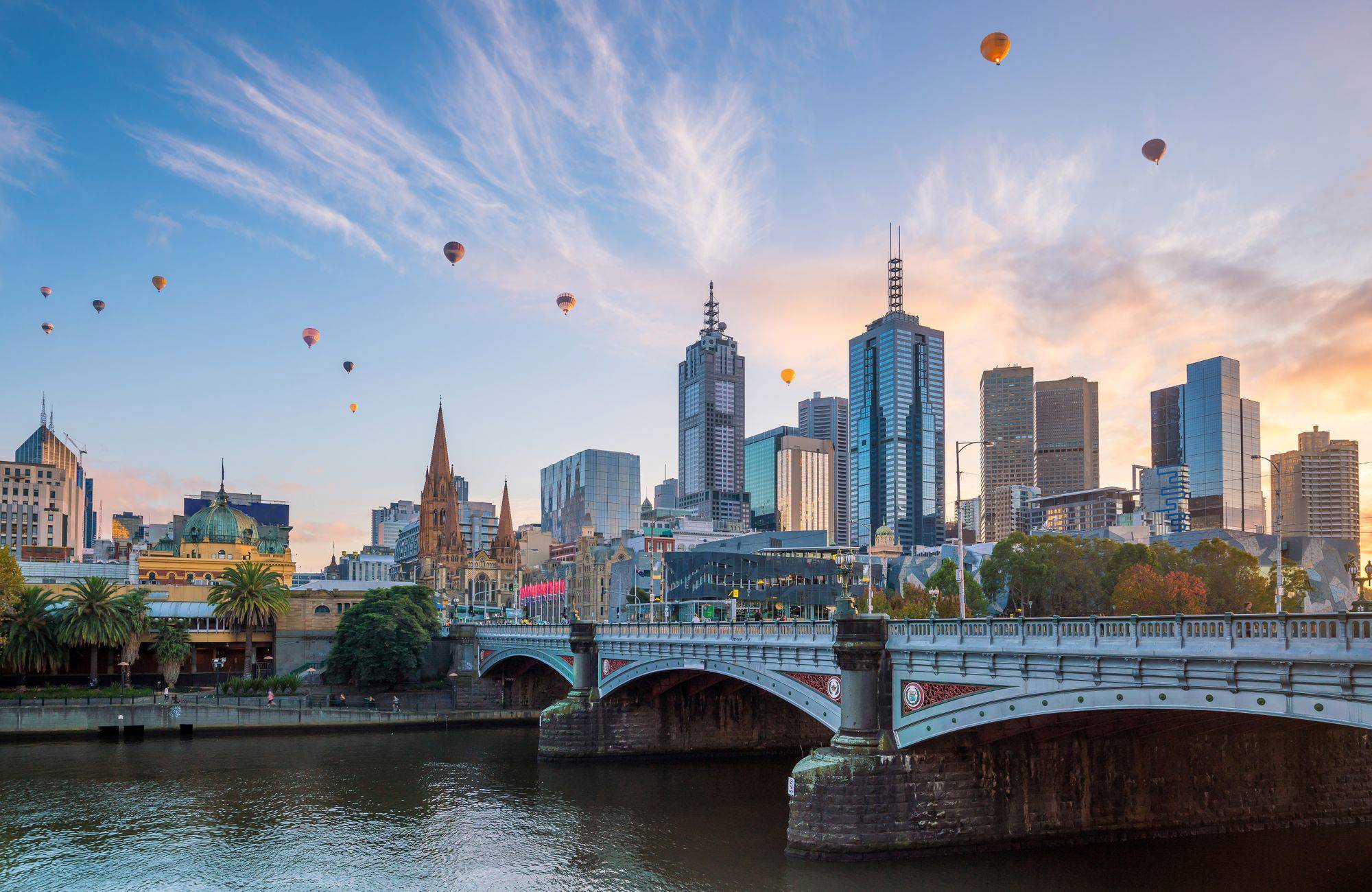 air balloons over the CBD district in Melbourne