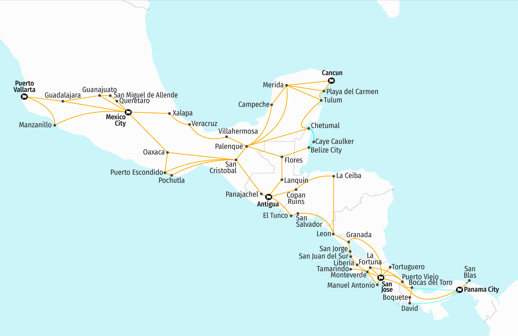 Bamba Experience route network in Mexico and Central America
