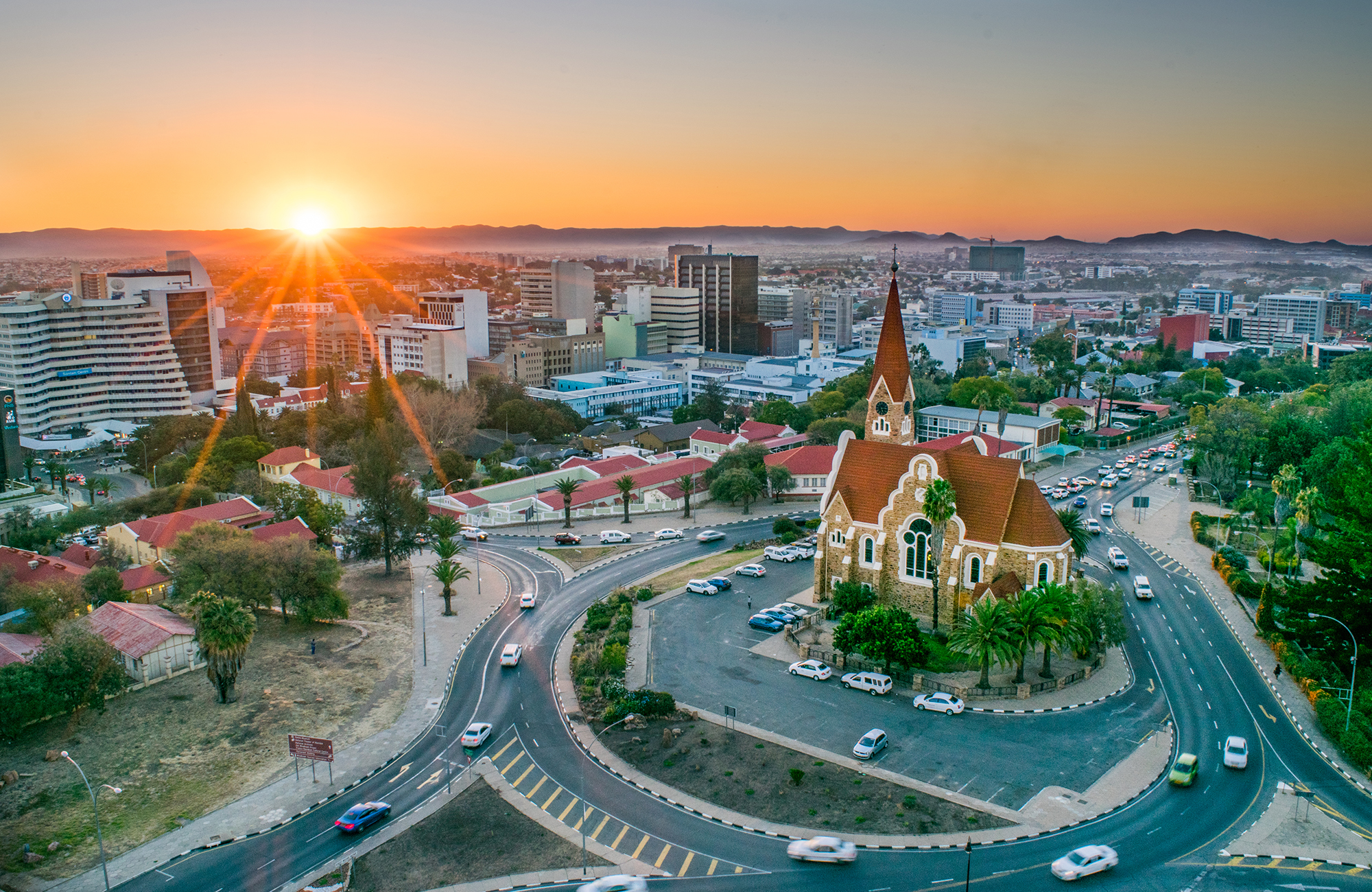 namibia-windhoek-city-square-church-sunset