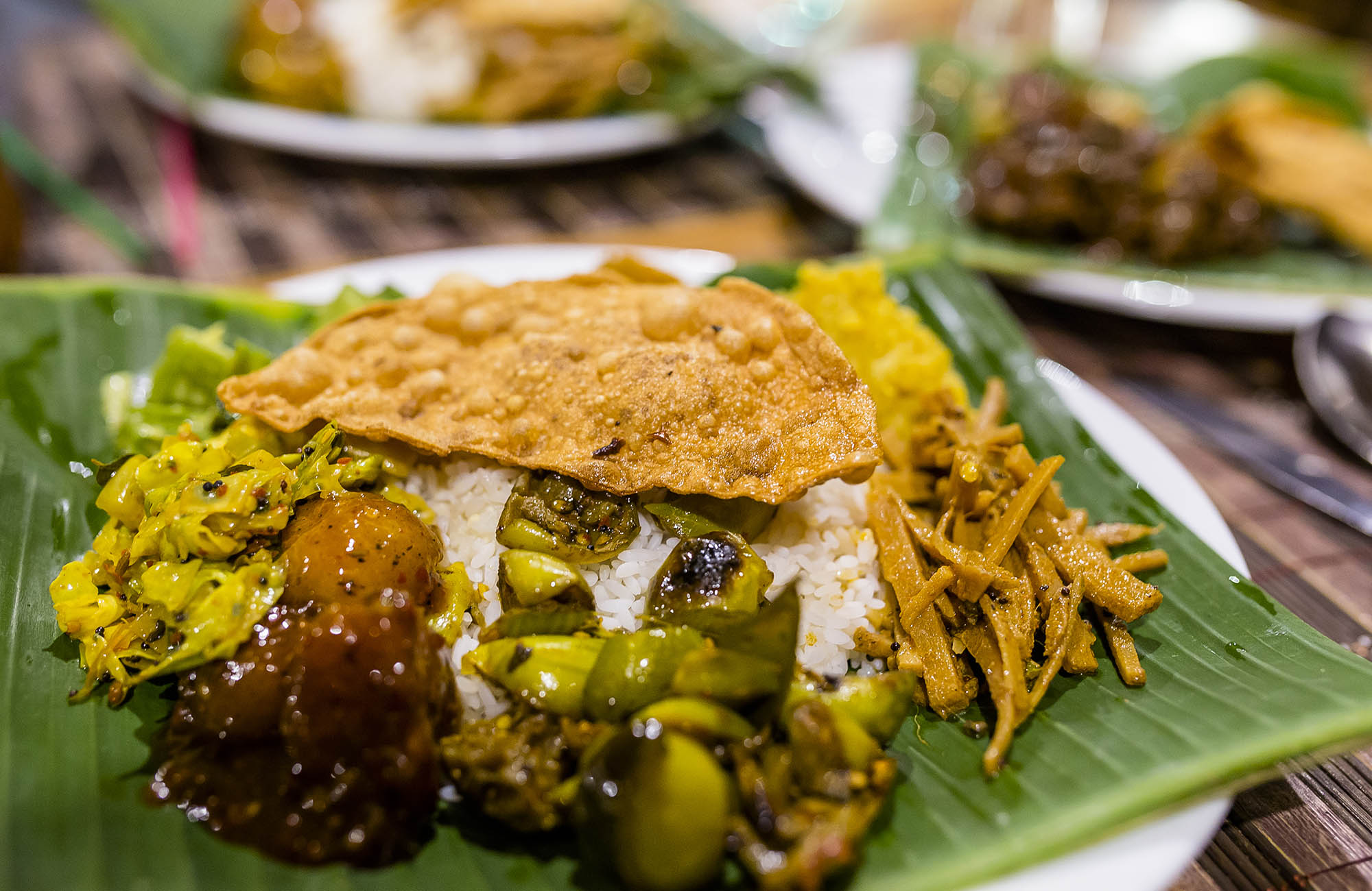 The typical Sri Lankan dish Lamprais served with white rice
