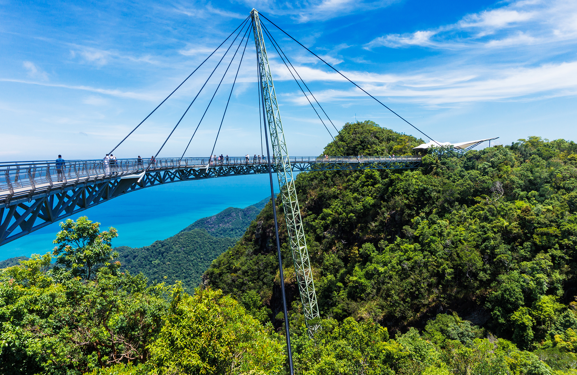Suspension bridge high above the treetops on Langkawi island in Malaysia
