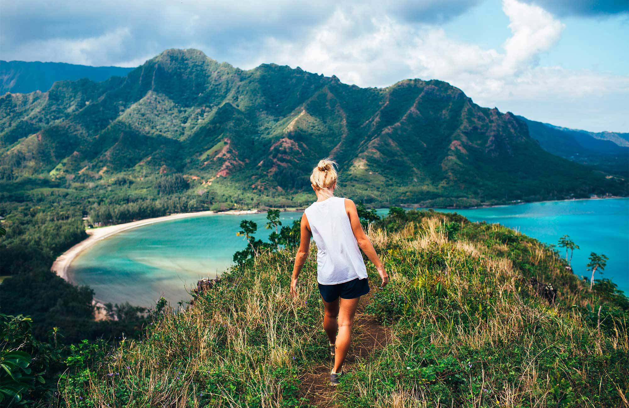 A female student in Hawaii walking in the nature