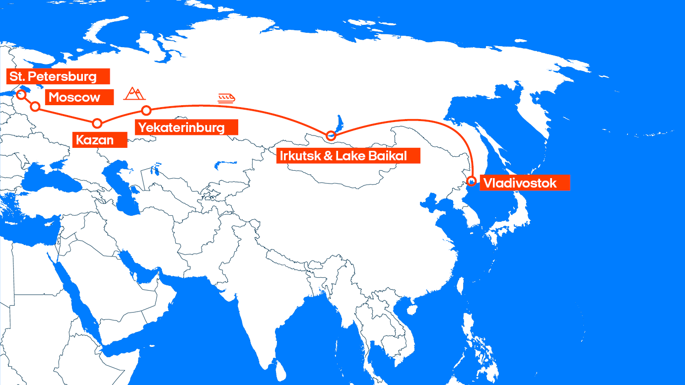 Trans-Siberian railway map - St. Petersburg to Vladivostok