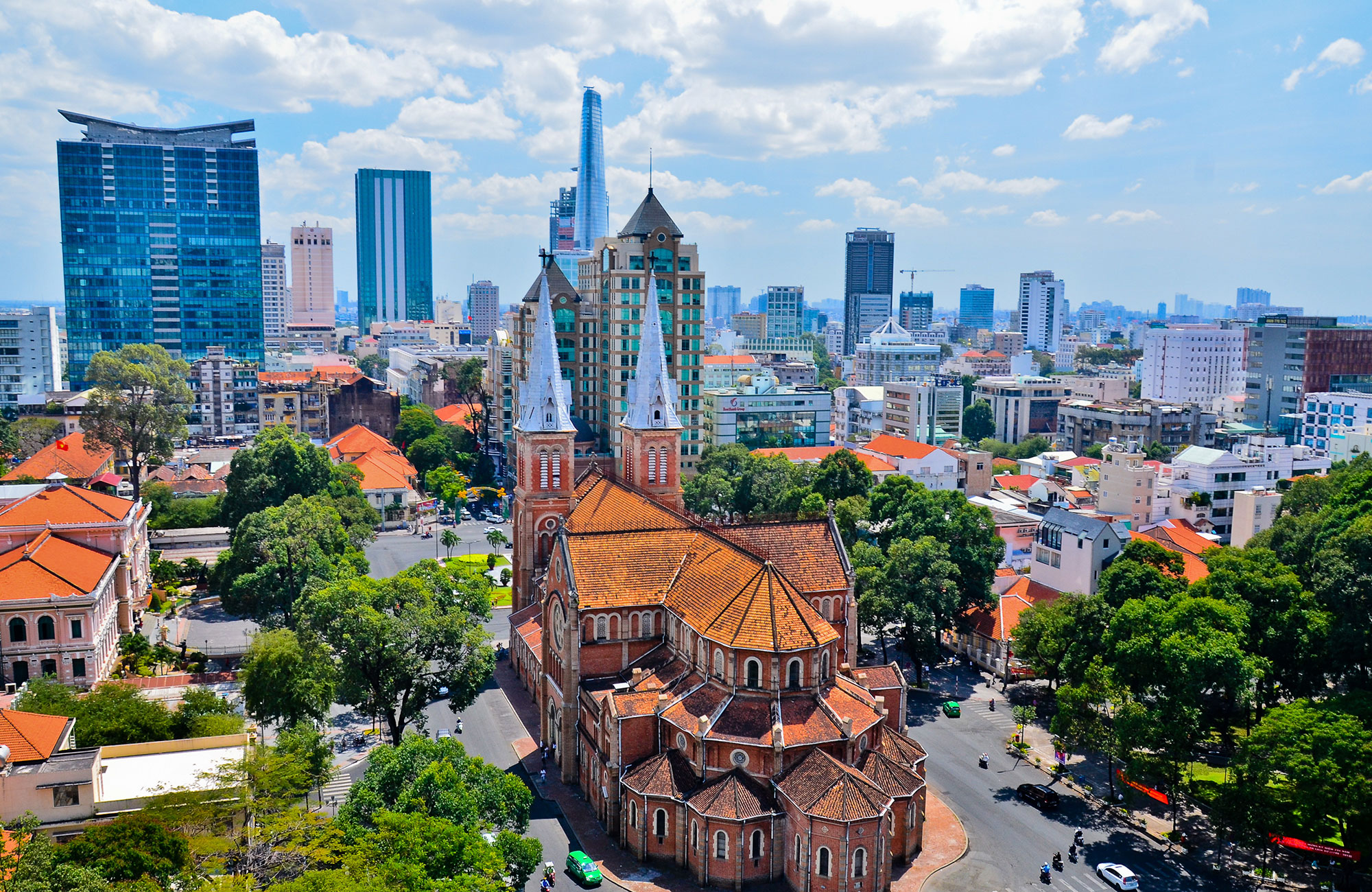 Old and modern meet in Ho Chi Minh City in Vietnam