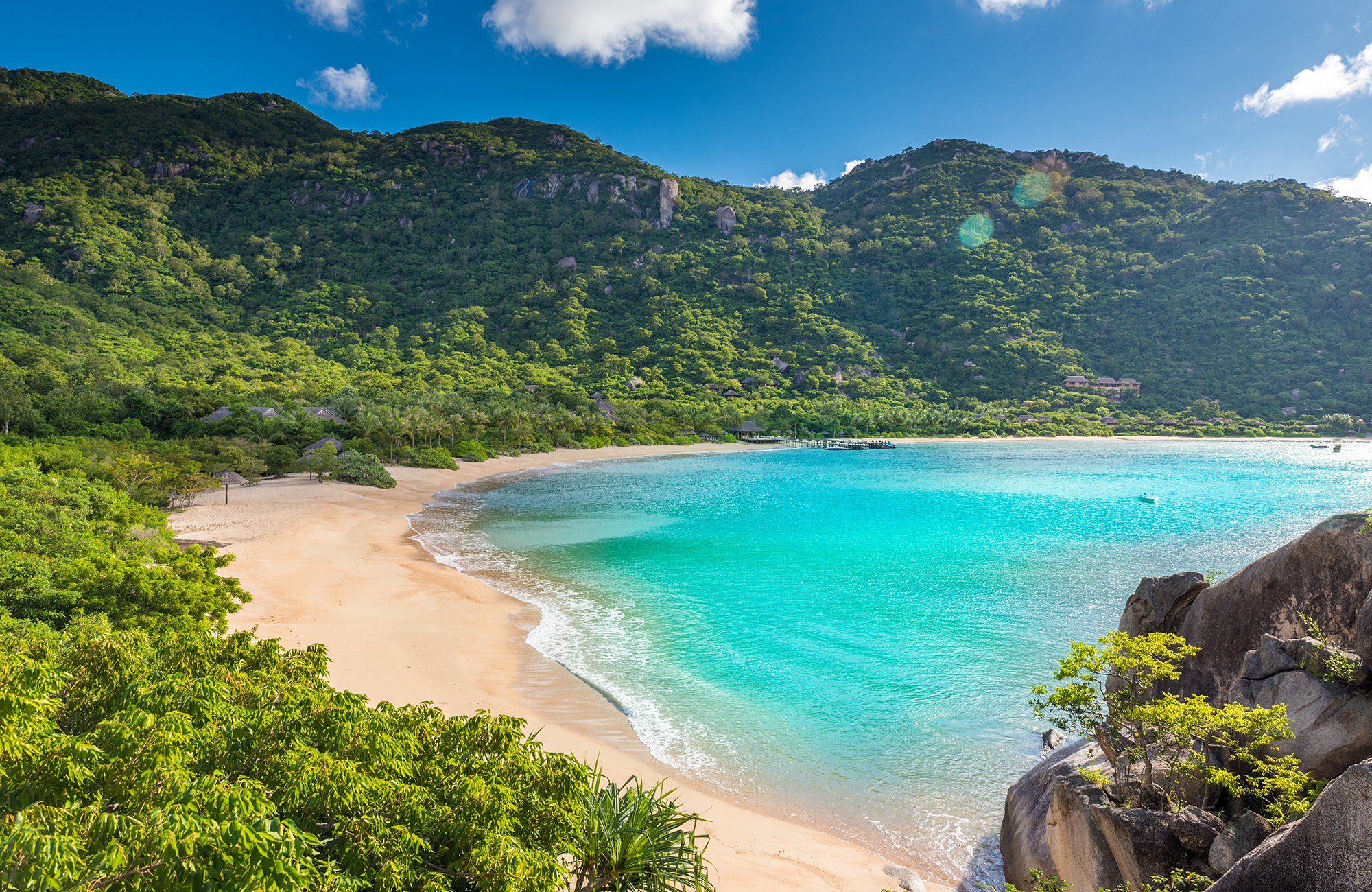 Sandy beach in a tropical bay in Nha Trang on the coast of Vietnam