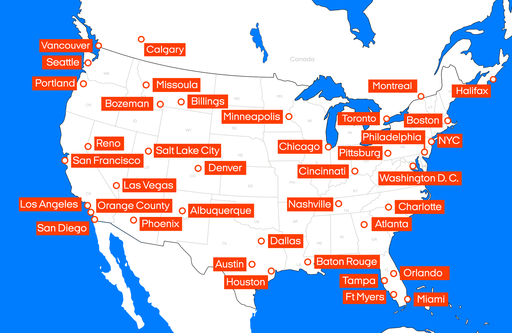 Rental locations in USA and Canada