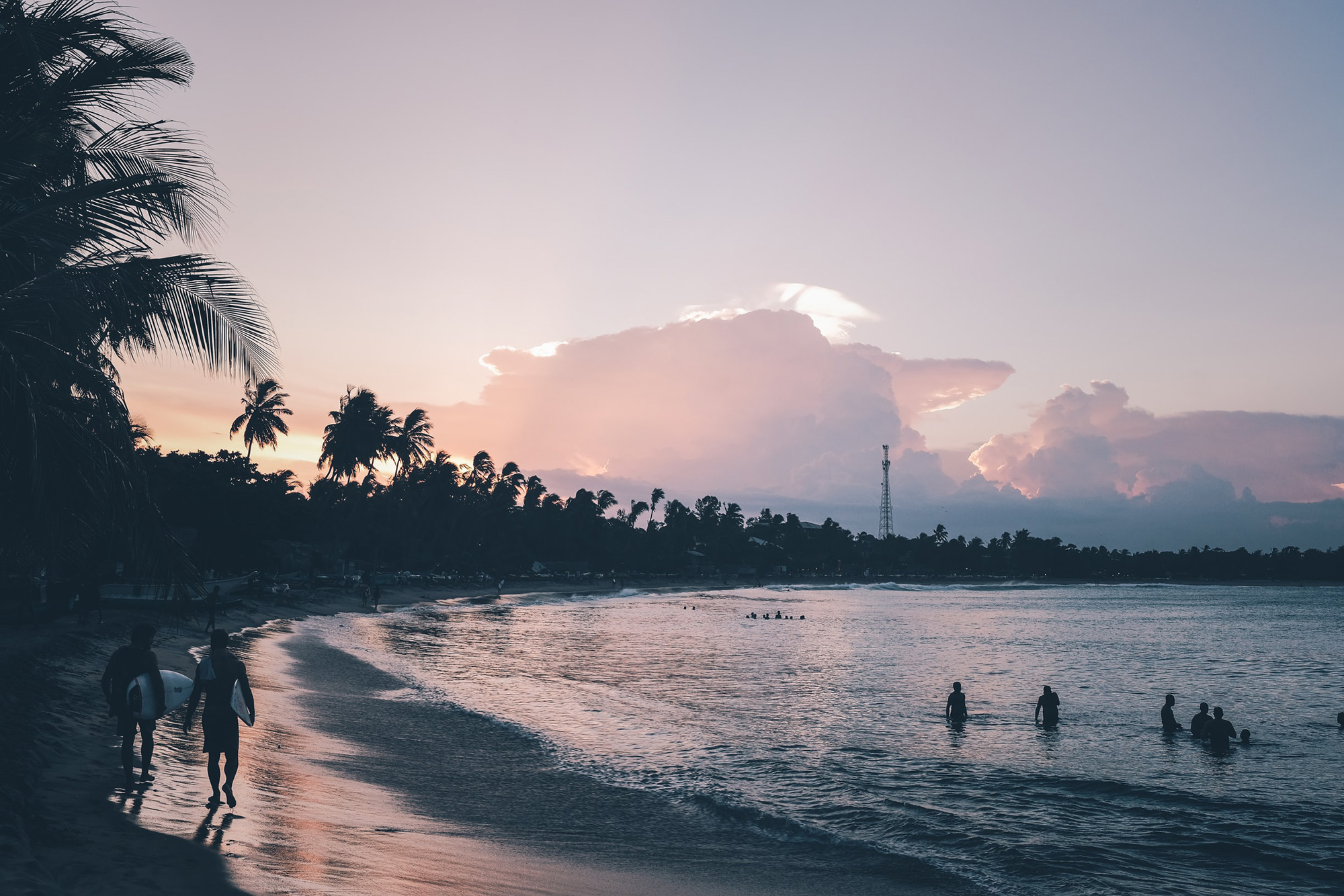Sri Lanka Arugam Bay Surfers At Sunset