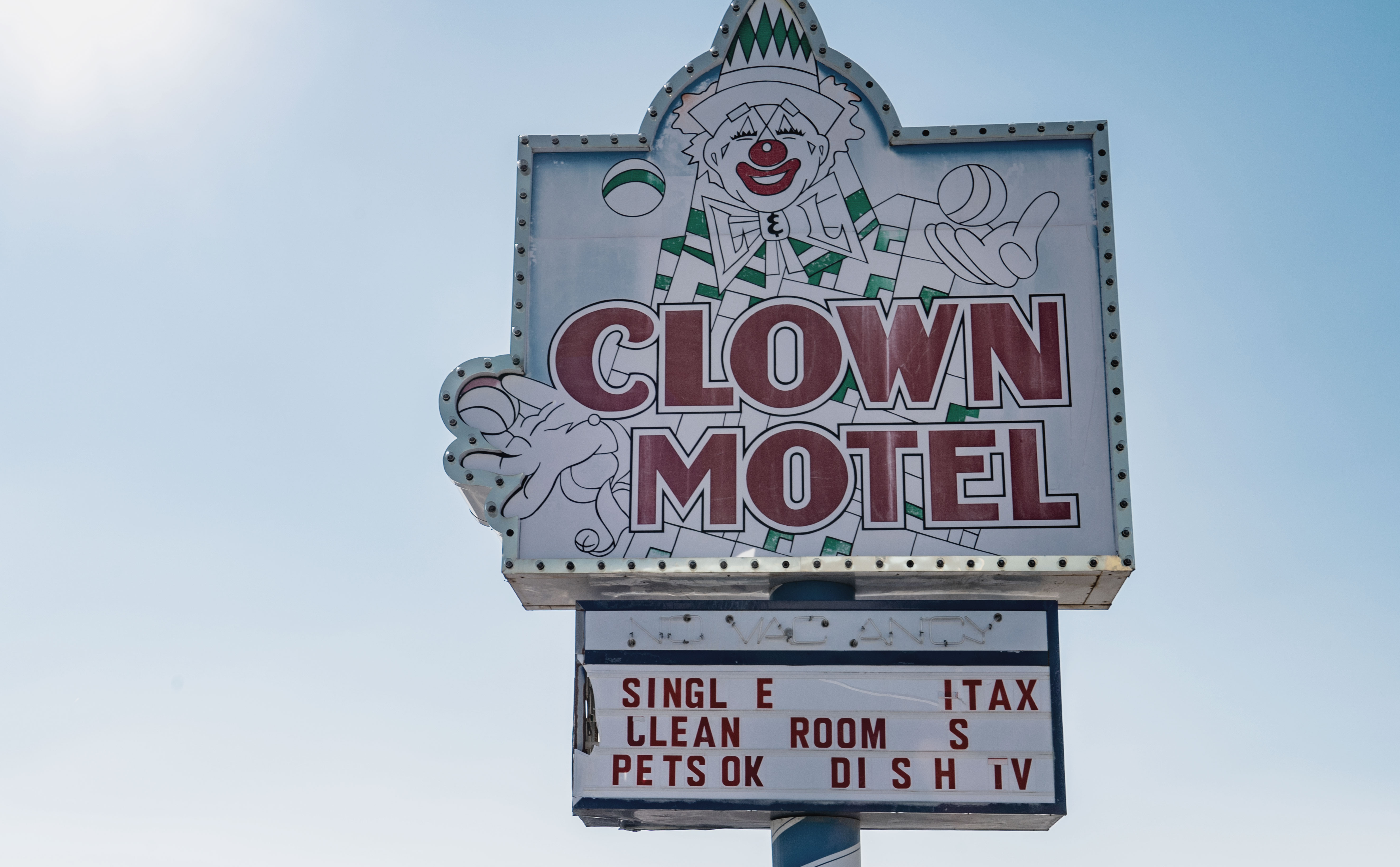 Sign for the creepy Clown Motel in Tonopah, Nevada