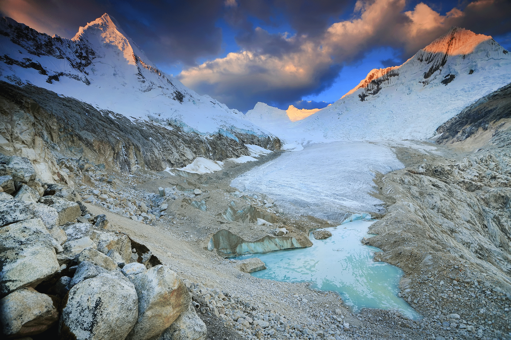 Alpine Snowy Landscape In Cordillera Blanca, In Peru