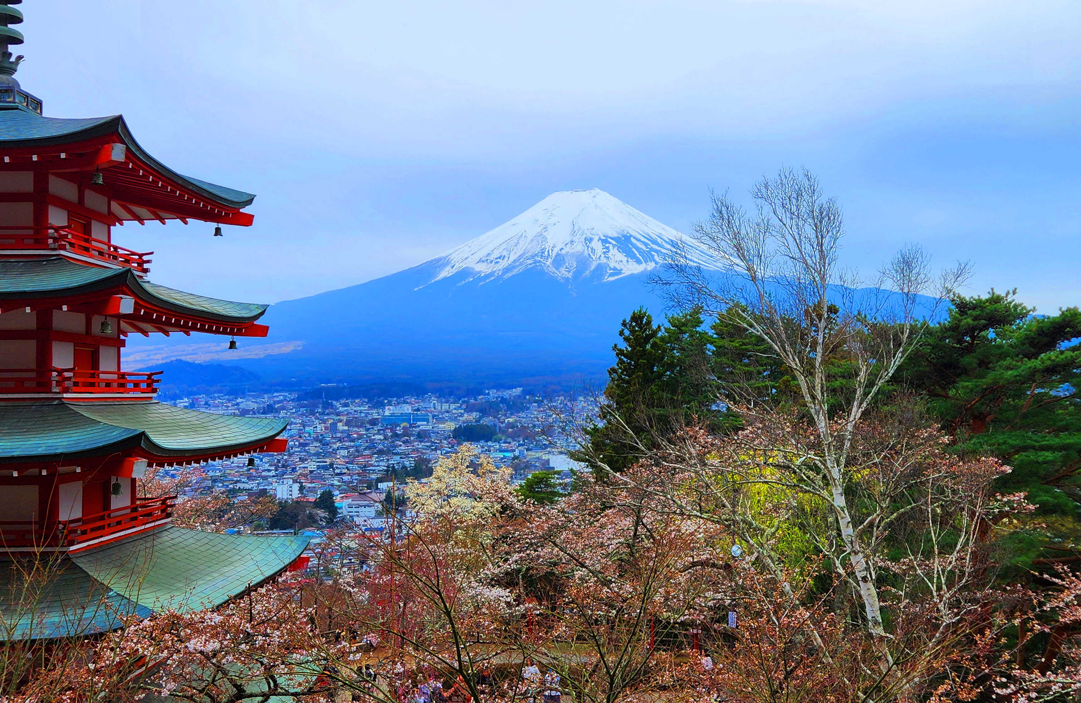 Five-storied pagoda at Shimoyoshida near Mt. Fuji