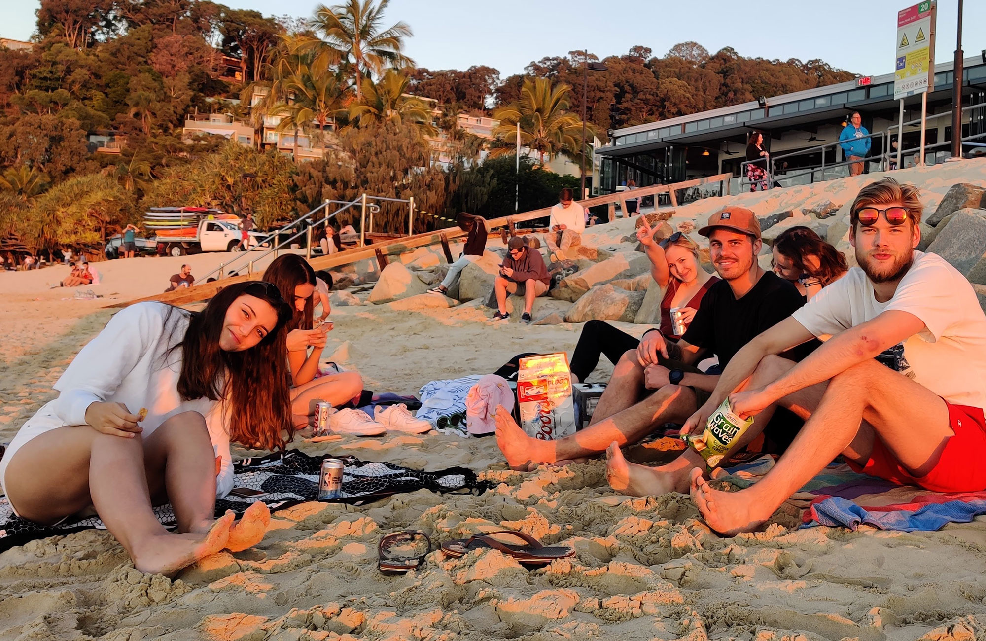 Hanna With Group Of Friends On Beach