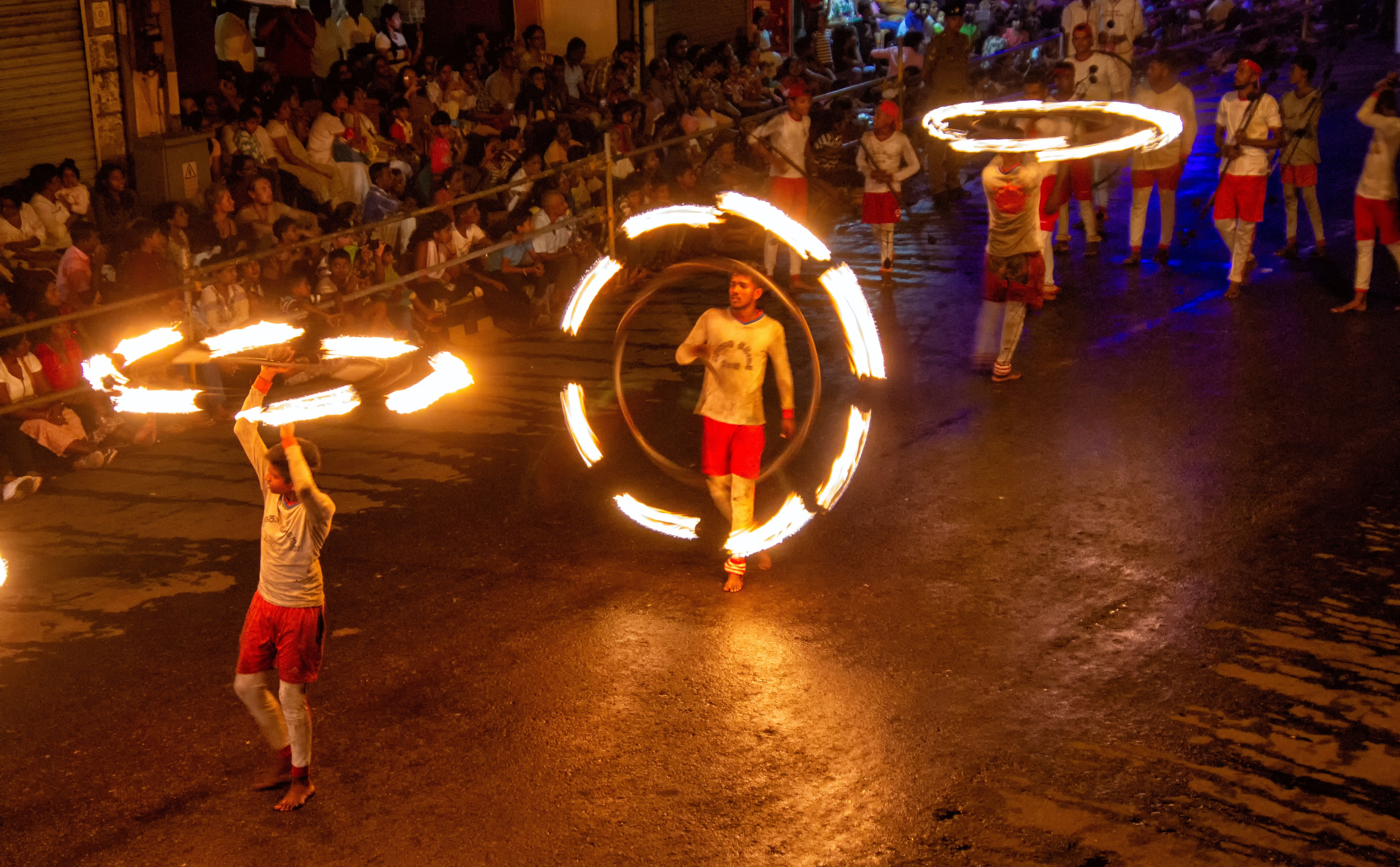 Parade and spectators during the Esala Perahera festival in Kandy, Sri Lanka